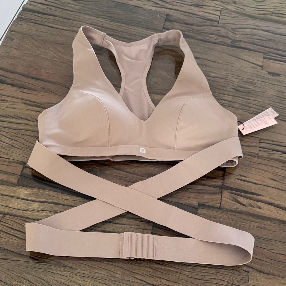 New Victoria's Secret Plunge Wrap Around Tan Mesh Racerback Sports Bra Medium